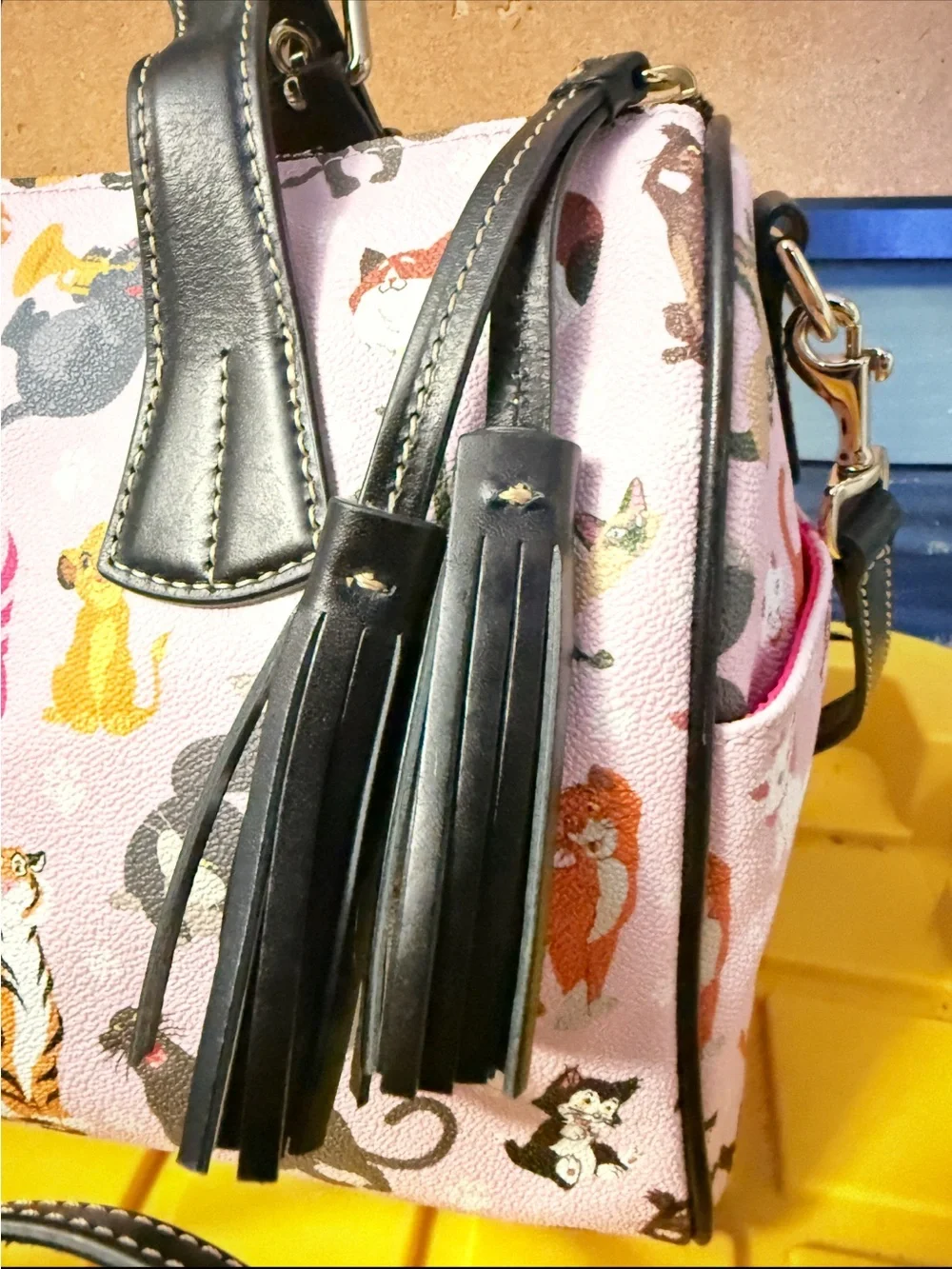 Dooney & Bourke Pink Cat Print Satchel with Black Trim